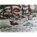Средна картина масло на платно испания, хубава двойна рамка - 3678